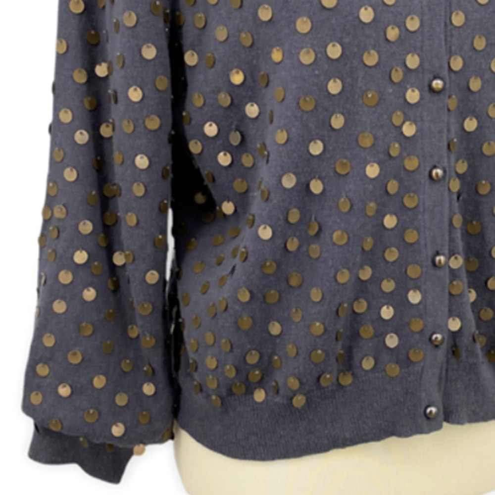 Sundance Gray Wool Silk Knit Gold Dot Embellished Cardigan Sweater L - Picture 4 of 9